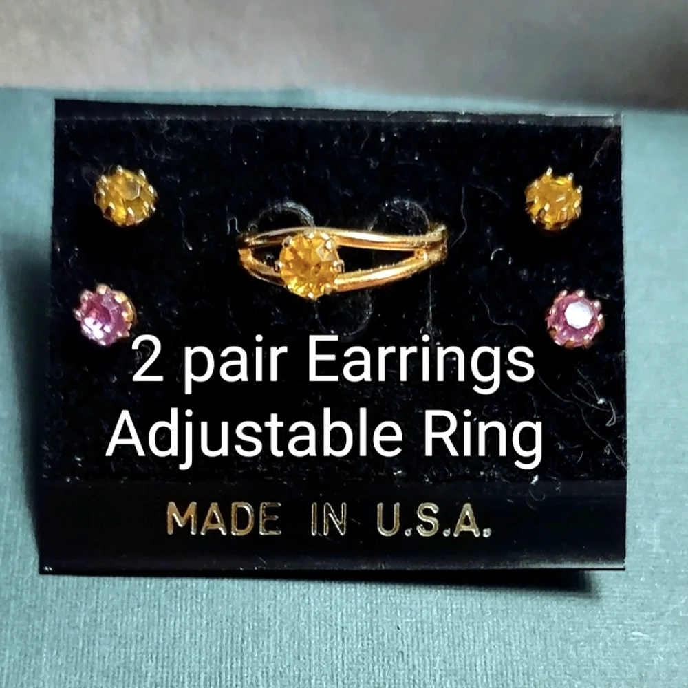 Girls' Yellow Gold Topaz Ring & Earrings Set